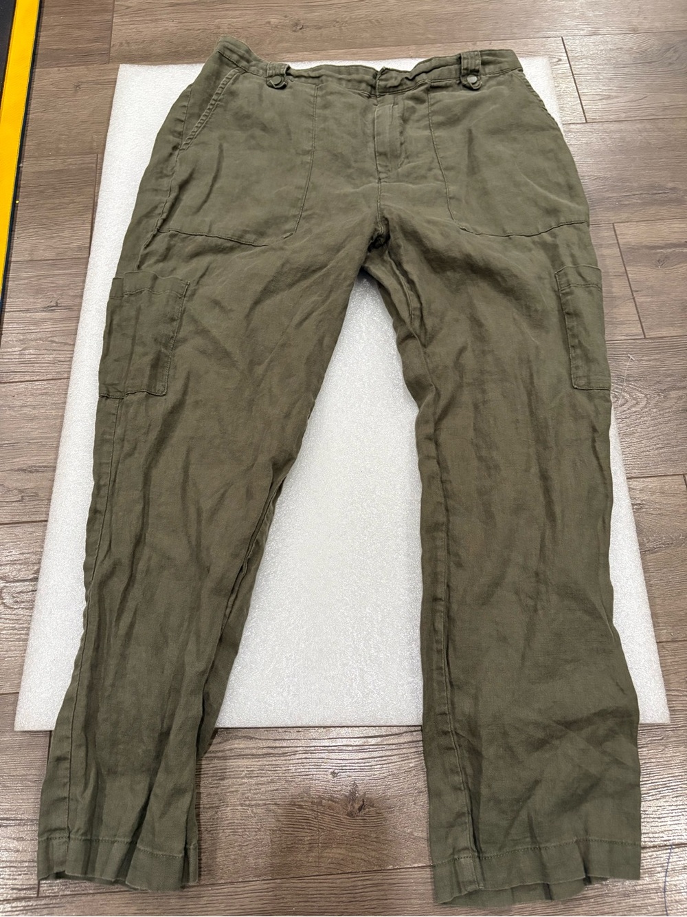 Nicole Millar Olive Green Casual Cargo Linen Ankle Pants
